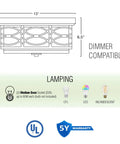 Diagram of 13 Inch Modern Lattice Drum Flush Mount Ceiling Light With Two Lights In Brushed Nickel Finish, dimensions shown.