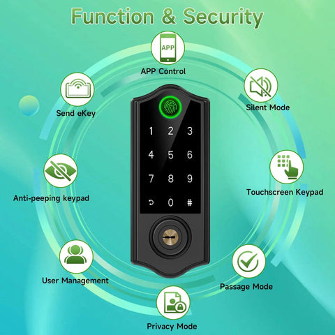 Fingerprint Smart Door Lock Set With App Control And Keyless Entry Bluetooth Touchscreen Keypad Deadbolt Auto Lock features