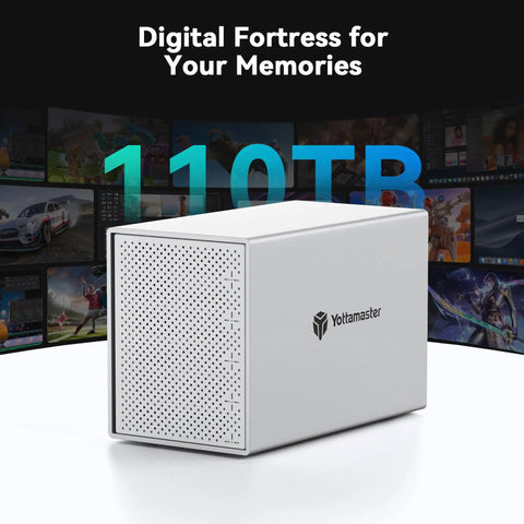 Heavy Duty Five Bay External Hard Drive Enclosure Usb C Aluminum Body supports 3.5 and 2.5 inch SATA SSD HDD up to 110TB.