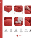 All Weather Tufted Wicker Chair Cushions Set for Outdoor and Indoor Use, 3 Piece Pack With 1 Loveseat Cushion and 2 U Shape Waterproof Cushions, Red, UV Resistant and Fade Resistant Polyester, Durable Patio Furniture Cushions details and features in red color.