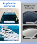 Heavy Duty Magnetic Starlink Mini Mount With 220 Lb Bases installed on car roof and boat deck, applicable scenarios shown.