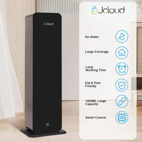 Heavy Duty Floor Standing Scent Diffuser Uses Cold Air Tech To Create Dry Mist Continuously Keeping Hotels And Large Rooms Smelling Crisp All Day Long A Total Game Changer That Truly Hits The Spot, tall black design with control settings.