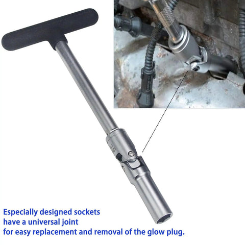 4 Piece Glow Plug Socket Set With Three Eighths Inch Drive T Bar for quick removal of broken glow plugs in engine