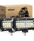6.5 Inch 120W Spot And Flood LED Light Bar Set Waterproof Off Road Work Lamps For Trucks SUVs Jeeps ATVs Boats, box shown