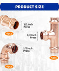 Front view of Znkiok 12-pack 1/2 in copper press fittings with elbow, tee and couplings (lead-free)