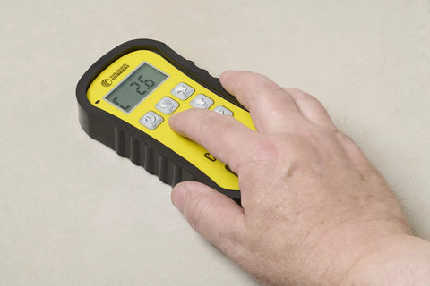 Pinless Concrete Moisture Meter For Quick Non Destructive Readings On Smooth Concrete No Surface Damage Detect Hotspots And Plan Sensor Placement With Included Standard Calibrator, handheld on slab