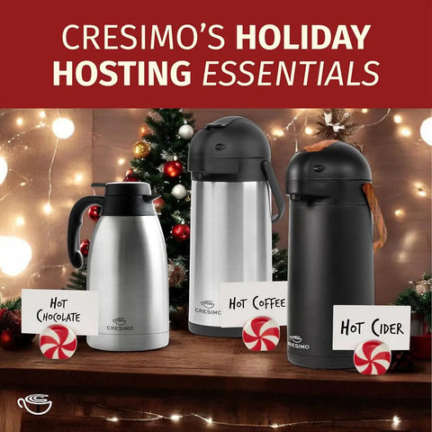 Three Liter Coffee Dispenser With Pump And Tray 102Oz Keeps Drinks Hot Up To 12 Hours And Cold For 36 Hours Stainless Steel