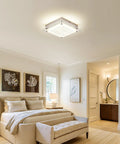 26 Inch LED Crystal Flush Mount Ceiling Light Fixture, Dimmable 4000K Rectangle Crystal Panels in modern bedroom setting