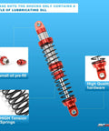 100mm Universal Aluminum RC Shock Absorber Damper Set with high tension springs and pre-filled oil, red 7075T6 adjustable dampers.