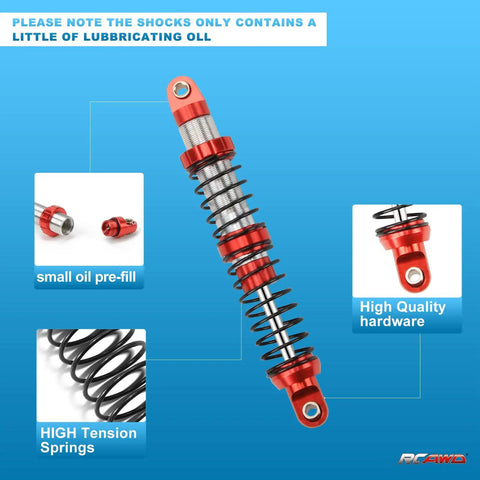 100mm Universal Aluminum RC Shock Absorber Damper Set with high tension springs and pre-filled oil, red 7075T6 adjustable dampers.