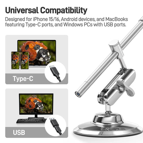USB C Digital Microscope For Dope Close Ups With 10X To 200X Zoom, ultra portable handheld camera with rotating metal stand