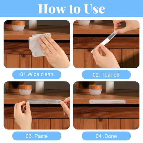 Step-by-step installation of Six Pack Clear Rubber Wall Bumpers Protectors for furniture and cabinets.