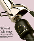 Close-up of 24K Gold Curling Iron With Extended 6 Inch Barrel for Tousled Curls Long Lasting Heat For Faster Styling Pro Grade Tool