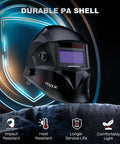 Pro Grade Large Viewing Auto Darkening Welding Helmet With Top Optical Clarity And True Color View, durable PA shell design.