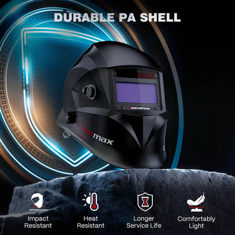 Pro Grade Large Viewing Auto Darkening Welding Helmet With Top Optical Clarity And True Color View, durable PA shell design.