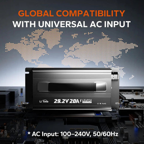 29.2V 20A LiFePO4 Battery Charger With 0V Activation, AC DC Lithium Charger With Anderson Connector And LED Indicator For RVs