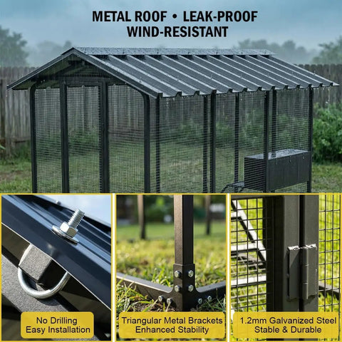 Beefy Large Walk-In Metal Chicken Coop And Outdoor Pet Enclosure Built To Last Heavy-Duty Galvanized Steel Cage 107x72x71 Inches Predator-Proof Locks with metal roof and brackets