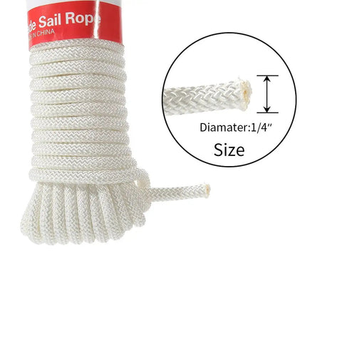Outdoor Shade Sail Rope Kit 50 Feet Diamond Braided Polyester Line Quarter Inch Thickness