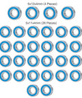 BRKRC 30-piece blue-sealed steel ball bearing kit: 4×6x12x4mm and 26×5x11x4mm for 1/14 RC trucks