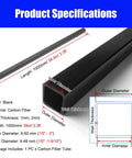 Top Shelf Pultruded Carbon Fiber Square Tube One Meter Long, specifications showing dimensions and material for custom projects.