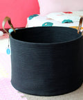 XXXLarge Cotton Rope Storage Basket With Leather Handles For Living Room Go To Organizer For Blankets Towels And Pillows Black 20x20x13 Inches Durable Cotton Rope Craft With Leather Accents For Laundry Or Decorative Storage