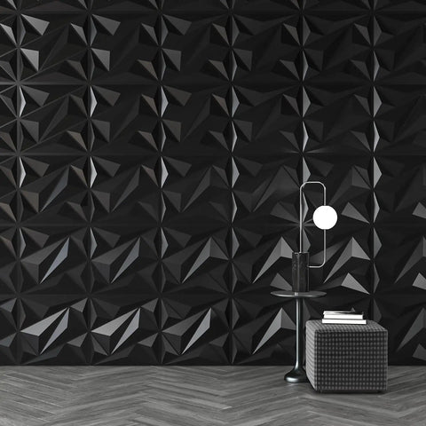 Black Diamond PVC 3D Wall Panel Set For Interior Decor Large 19 7 By 19 7 Inch Textured Diamond Panels Pack Of 12 Tiles