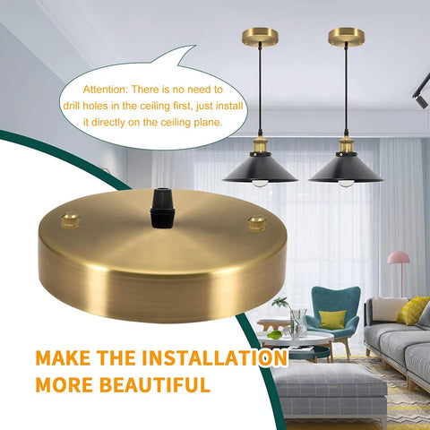 Gold Light Canopy Kit 4.7 Inch Pendant Chandelier Ceiling Plate with All Mounting Hardware in a modern living room