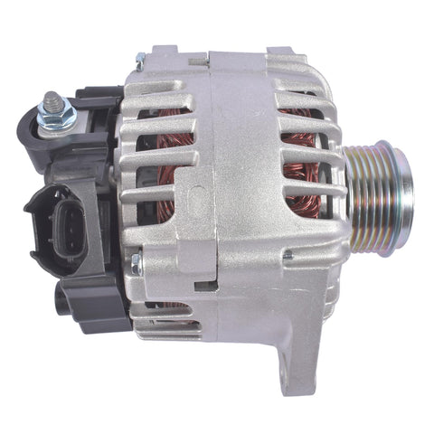 Side view of Drop In Alternator Replacement For Hyundai Veloster 2013 To 2017 And Kia Soul Forte Koup Forte5 Rio 2012 to 2017 1.6L 110A 12V CW 6 Groove 373002B760 11609 Compatible showing 6-groove pulley.