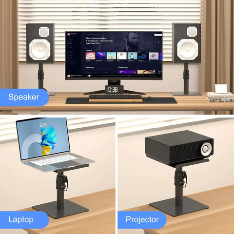 Two Pack Free Standing Universal Desk Speaker Stands That Are Rock Solid With 9.6 By 8.8 Inch Trays Height Adjustable Pole And Tilt