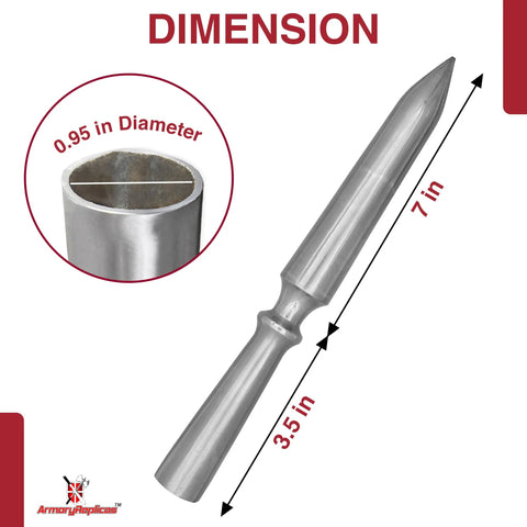 Unfailing Stability Cane Staff Scepter Spear Prop high carbon steel tip dimensions 7 in length, 3.5 in diameter, 0.95 in socket