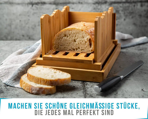 No Mess Bamboo Bread Slicer For Homemade Loaves Adjustable Foldable Bread Cutter With Crumble Tray Compact Cutting Board For Even Thin Or Thick Slices Eco Friendly Kitchen Gadget