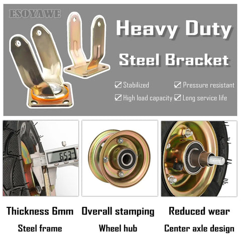 Heavy Duty Rubber Pneumatic Caster Wheels 4 Pack With Swivel Brakes And Top Plate Mounting Industrial Cart Casters Built Tough For Smooth Roll And Kicking It On Heavy Workloads Today