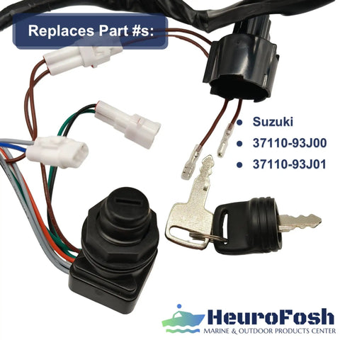 Ignition Key Switch Assembly For Suzuki Outboard Motors 4 Stroke 15 to 250 HP 1998 to 2011 Replacement Control Box Replaces 37110 93J00 93J01 DF Series OEM Grade Replacement For Suzuki Outboard Key Switch