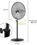 30 Inch High Velocity Industrial Pedestal Fan With 8900 CFM Beast Mode Power, adjustable height and oscillating stand.