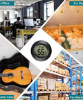 Six Pack Mini Hygrometer Thermometer Digital LCD Humidity And Temperature Monitor For Indoor Outdoor Use In Greenhouses And Reptile Enclosures Reads Fahrenheit Or Celsius Super Handy And Easy To Read, round black digital display for office, reptile, guitar case, and warehouse use
