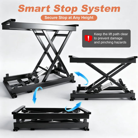 Electric Scissor Lift Table 280 Lbs Capacity Adjustable Height 7.1 To 26.4 In with smart stop system in three positions