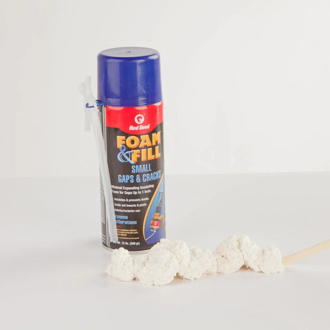 Heavy Lifters Expanding Spray Foam Sealant Fills Gaps And Cracks Straight Up, 12 Oz tube with expanding foam application.