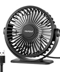 Tiny But Mighty USB Desk Fan With Three Speeds, 360 Degree Rotation, Quiet Personal Cooling, black fan with USB cable