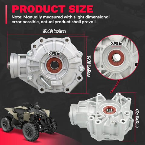 Heavy Duty Upgraded Rear Differential For Can Am Outlander Renegade Atv 2019 Replacement Direct Swap size details with dimensions