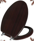 Elongated Wood Toilet Seat With Zinc Alloy Hinges Easy To Install And Clean Anti Pinch Design Durable Dark Brown Finish