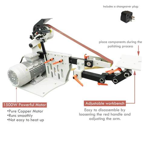 No Sweat Heavy Duty Bench Belt Sander Featuring Variable Speed Operation Compatible With 72 To 83 Inch Sanding Belts with 1500W motor.