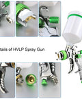 Hvlp Gravity Feed Paint Sprayer Gun Featuring 1.4mm Tip Plus Replaceable 1.7mm And 2.0mm Nozzles with detailed views and parts.