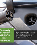 Close-up of Pro Level 2 EV Charger With PowerSmart for NACS vehicles, 48 Amp Fast Charging, correct charging connector visible.