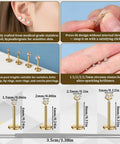 Gold Zircon Nose Studs 20 Piece Set Dope Threadless Flat Back Nose Jewelry 18G 20G With Tapered Insertion Pin display and sizing guide