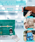 Front view of kaolin hemostatic gauze bandage in teal pouch, 3 x 12.5 in, 2-pack