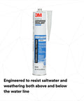 Marine Adhesive Sealant 5200 Waterproof Bonding And Sealing For Boats And RVs Above And Below Waterline White 10 Fl Oz Cartridge Bonds Wood Fiberglass Metal For Decks Hulls Portholes And Transoms shown in a white tube