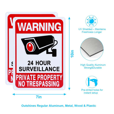 2-Pack No Trespassing Signs For Private Property Outdoor Use With Video Surveillance Icon 2025 Version 10x7 UV Printed Aluminum