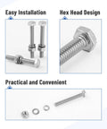 Kickass 10 Pack Of 1/4-20 X 2 Inch Stainless Steel Hex Bolts And Nuts With Washers, rust resistant, shown with hex head design.