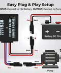 Diagram of 12V Wireless Remote Control Switch for Sprayers, Easy On Off Remote Relay for 12V 20A Pump, Agricultural Sprayer Upgrade.