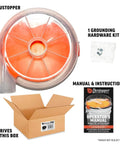 Low Profile Dust Collector Accessory that quickly sucks up fine sawdust and coarse shavings, includes manual and hardware.
